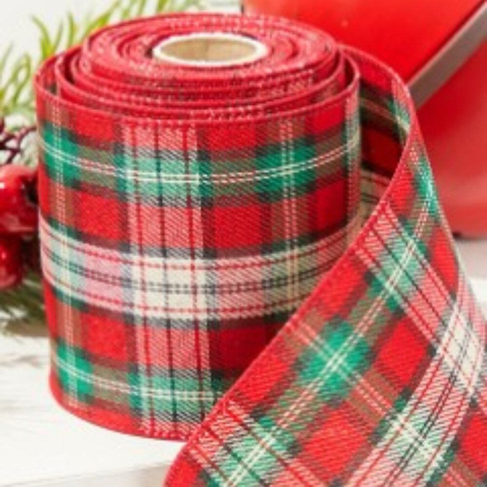 Christmas Plaid Ribbon Red Green White 4" NEW